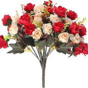 Buquê de Rosas Artificiais Premium — Flores de Seda Vermelhas e Rosê para Decoração