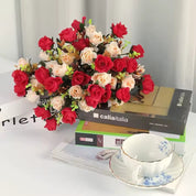 Buquê de Rosas Artificiais Premium — Flores de Seda Vermelhas e Rosê para Decoração