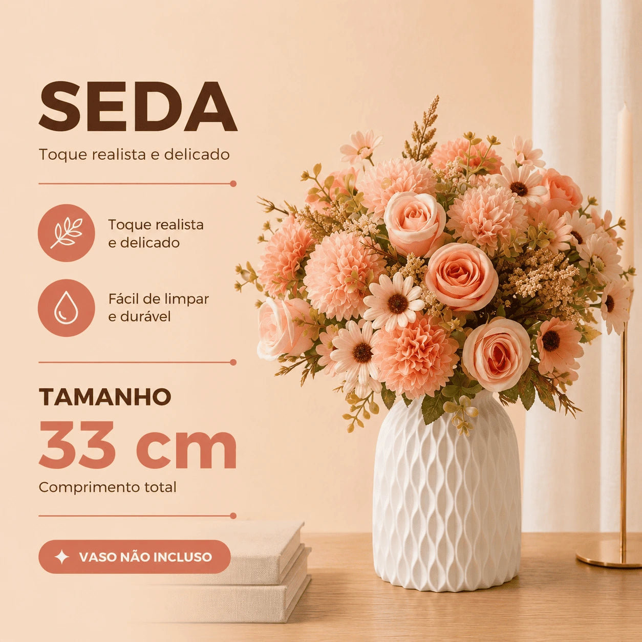 Buquê Pêssego Seda Premium