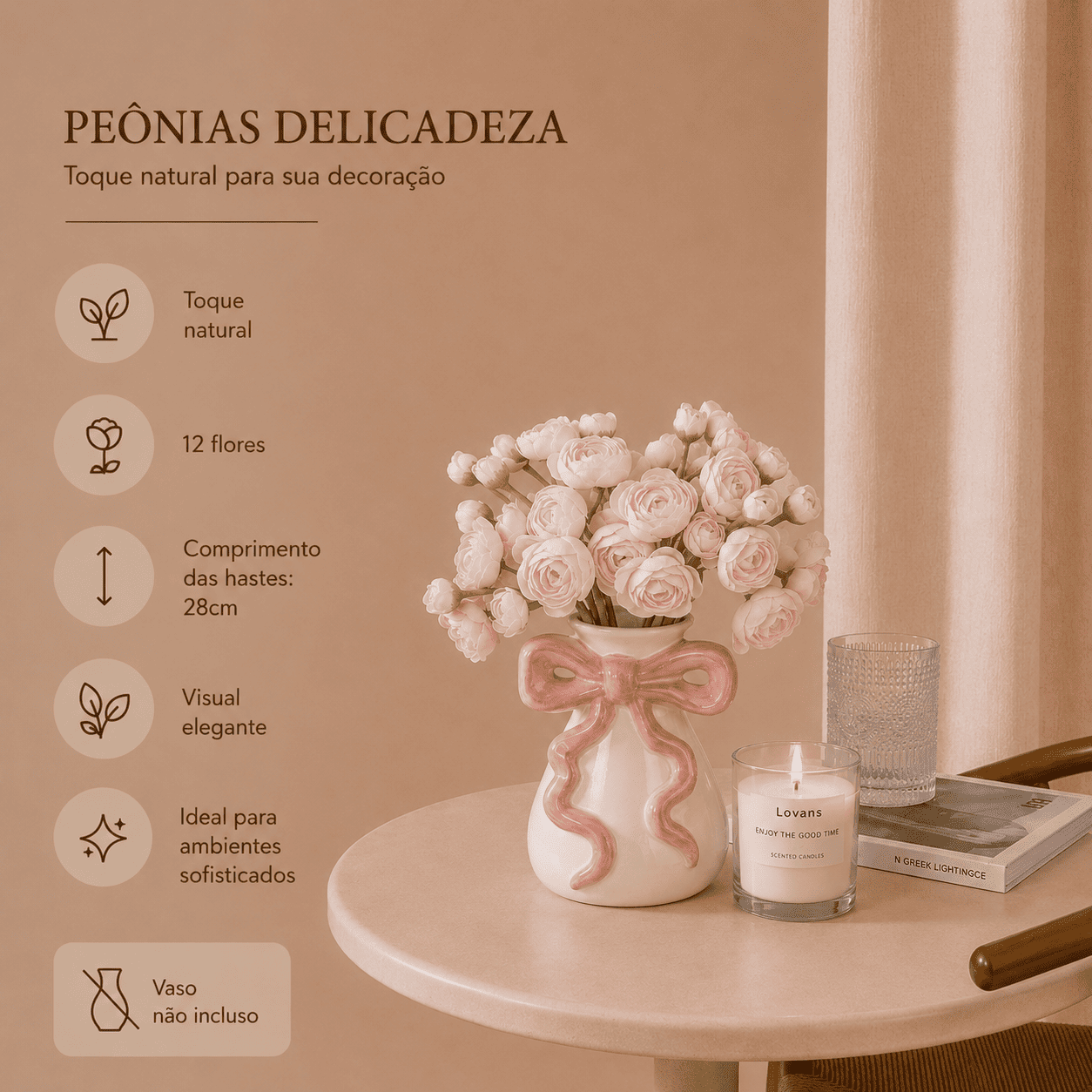 Rosa artificial premium com 12 flores artificiais realistas — buquê de rosas artificiais rosa pó, hastes 28cm, ideal para decoração elegante