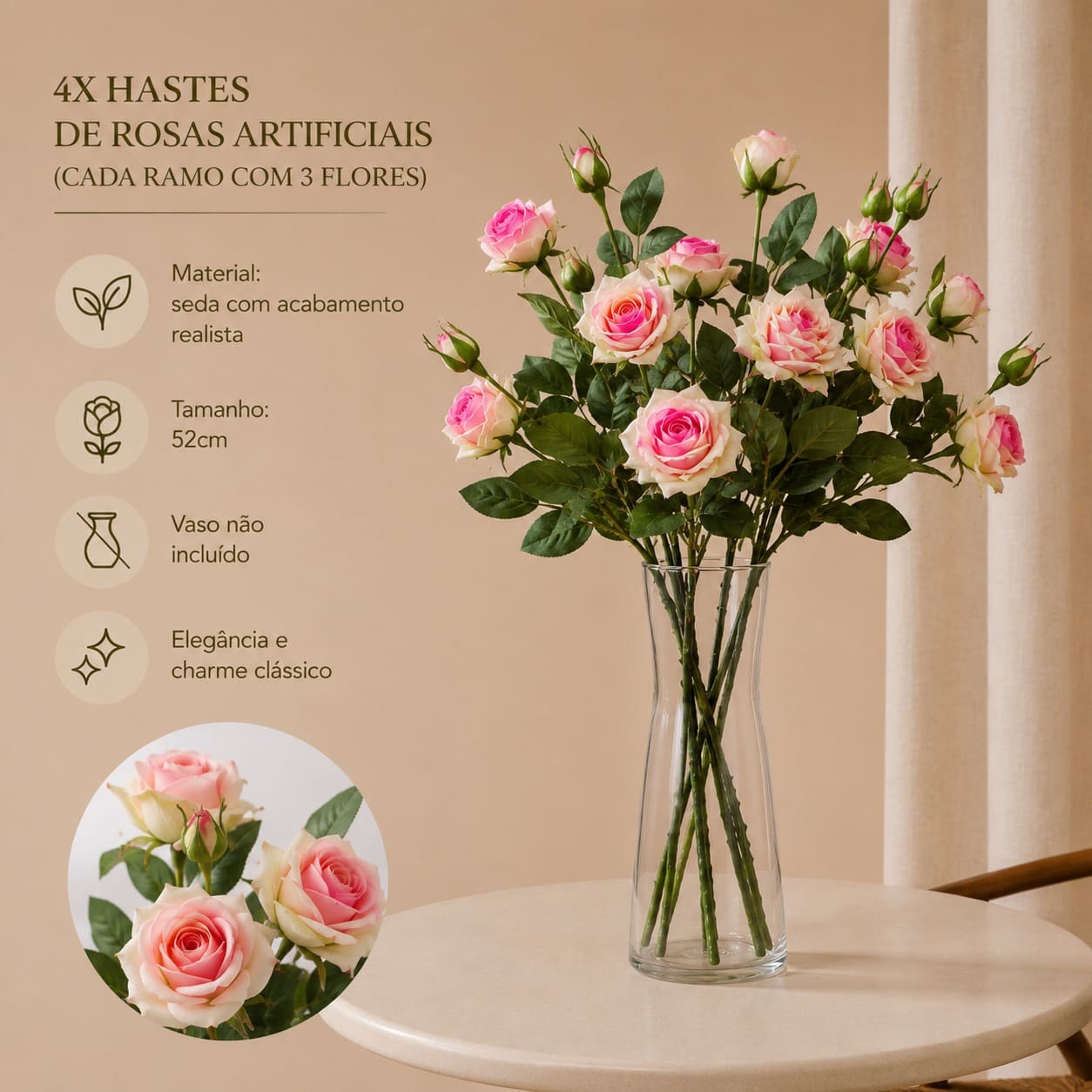 Flores artificiais rosas vintage buquê rouge detalhes – IzaraFlores
