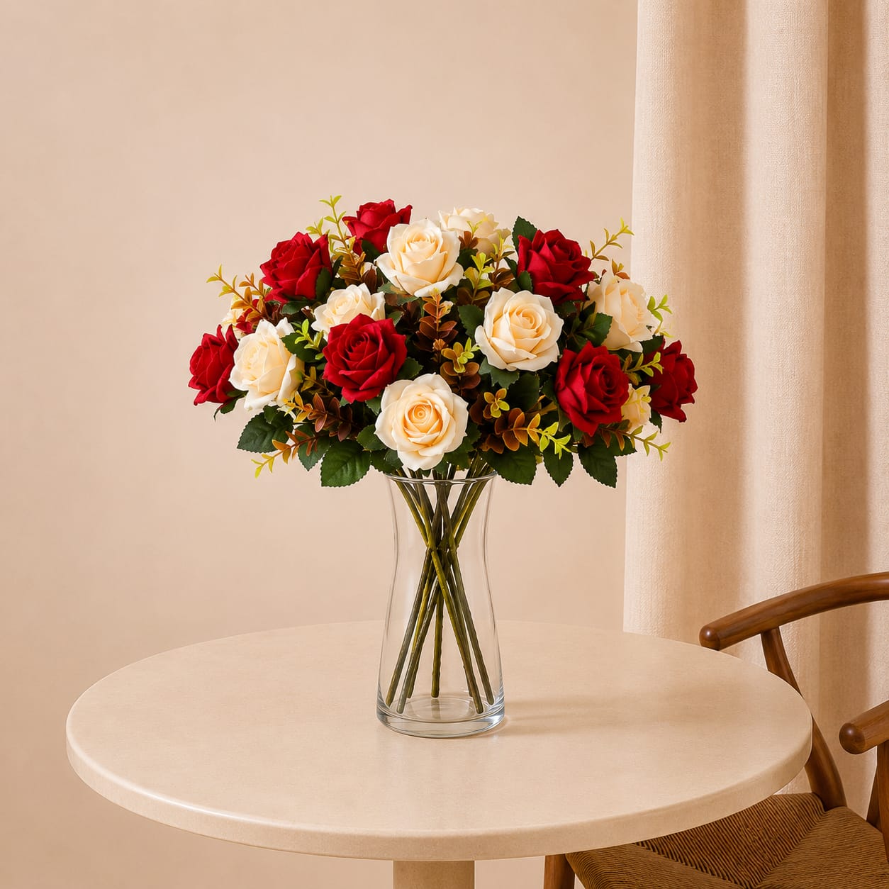 Buquê de Rosas Artificiais Premium — Flores de Seda Vermelhas e Rosê para Decoração