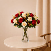 Buquê de Rosas Artificiais Premium — Flores de Seda Vermelhas e Rosê para Decoração