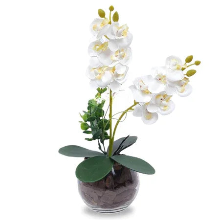 Mini Orquídea Artificial - Beleza Eterna e Realismo Incrível com Vaso de Vidro - Izara Flores