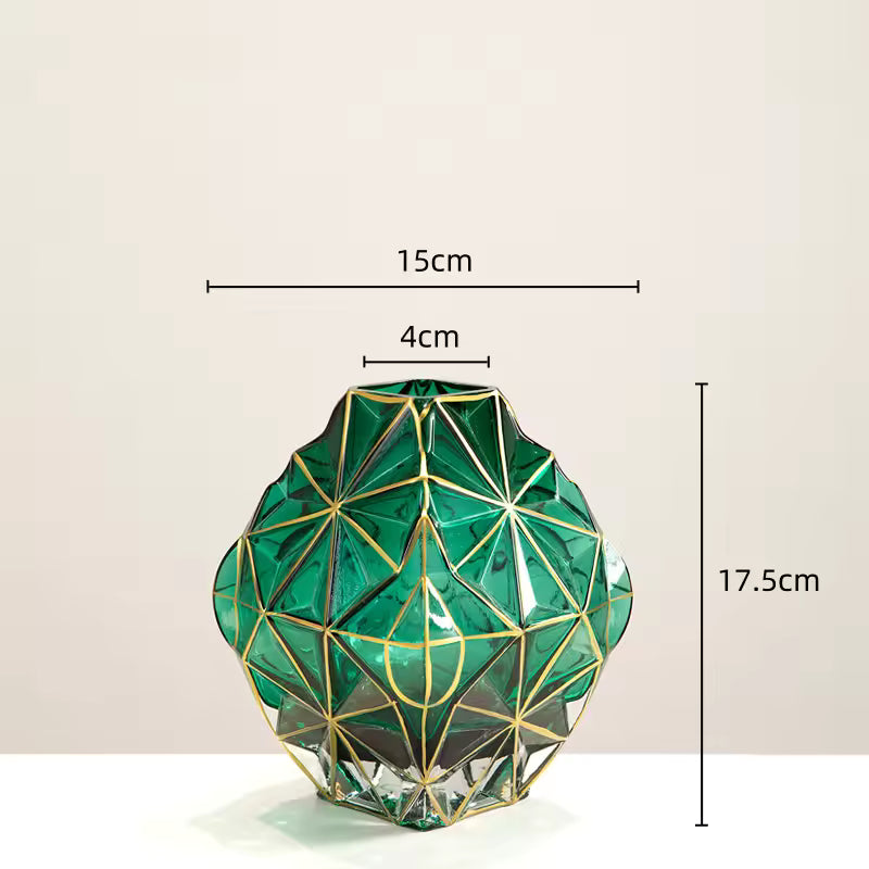 Vaso de vidro geométrico corte borda dourada dispositivo arranjo flor arte decoração ornamentos casa