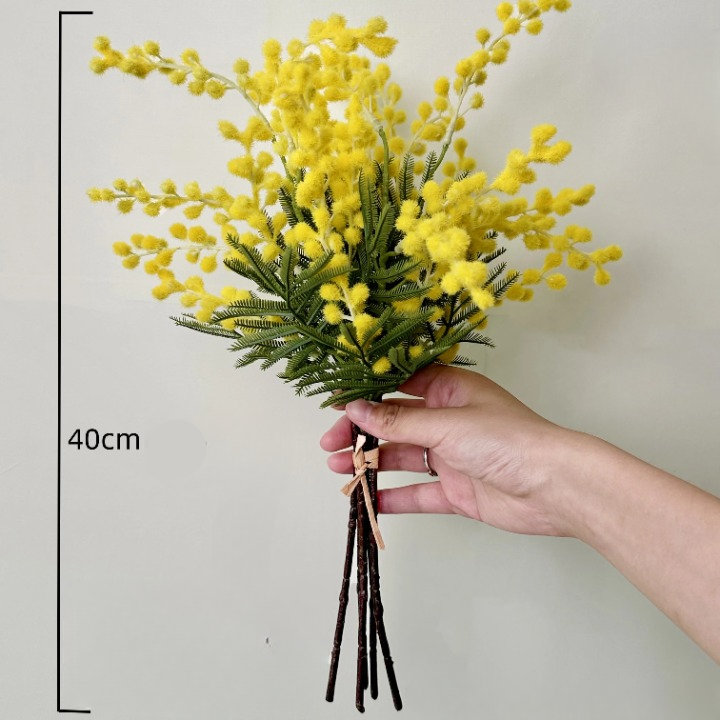 Flores Artificiais Acácia – 5 Hastes | Toque Natural e Elegância Suave