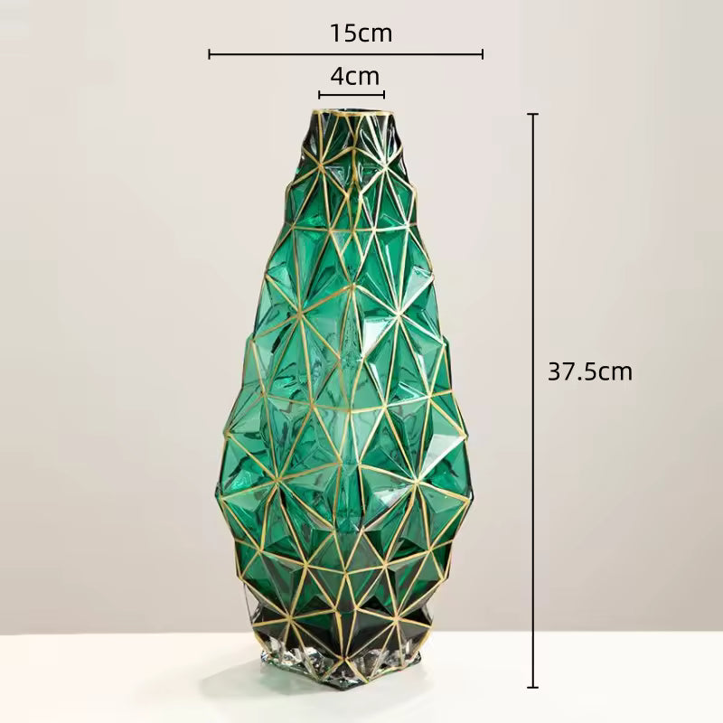 Vaso de vidro geométrico corte borda dourada dispositivo arranjo flor arte decoração ornamentos casa