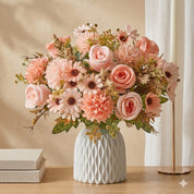 Buquês de Flores Artificiais Rosa e Pêssego de Seda Premium