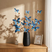 Galho Decorativo com Borboletas em Seda Azul — 5 Borboletas 78 cm