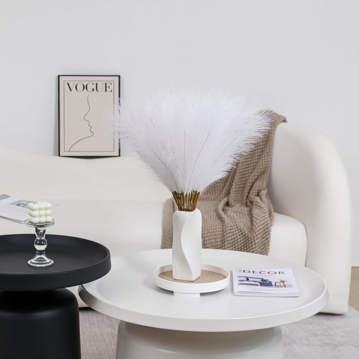 Capim dos Pampas Artificial Branco Premium – Kit com 30 Hastes | Decoração Boho Sofisticada