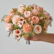 Buquês de Flores Artificiais Rosa e Pêssego de Seda Premium