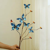 Galho Decorativo com Borboletas em Seda Azul — 5 Borboletas 78 cm