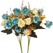 Buquê de Flores Artificiais Premium Azul e Dourado — Arranjo de Seda Sofisticado para Sala