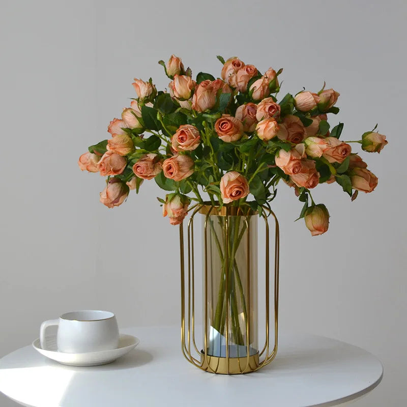 6 ramos de flores artificiais em tons de outono, ideais para decoração sofisticada e aconchegante.