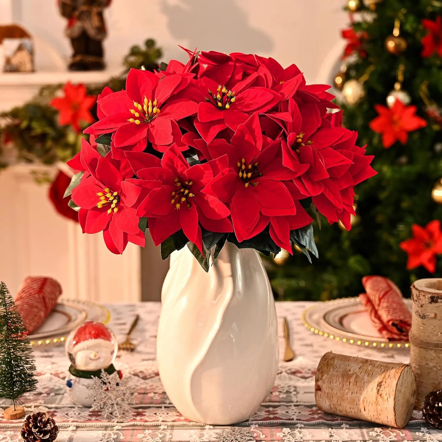 🌺 Flores Artificiais Vermelhas de Natal – Poinsettia Decorativa para Sala e Varanda | Izara Flores