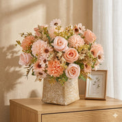 Buquês de Flores Artificiais Rosa e Pêssego de Seda Premium