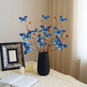 Galho Decorativo com Borboletas em Seda Azul — 5 Borboletas 78 cm