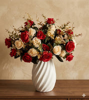 Buquê de Rosas Artificiais Premium — Flores de Seda Vermelhas e Rosê para Decoração