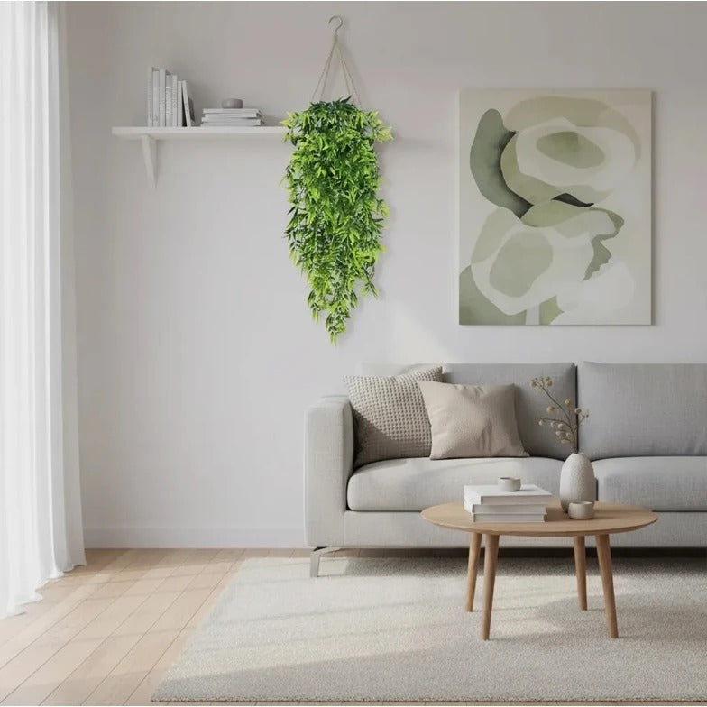 Pendente Bambu Artificial Kit 6 Ramos — Folhagem Verde em Cascata