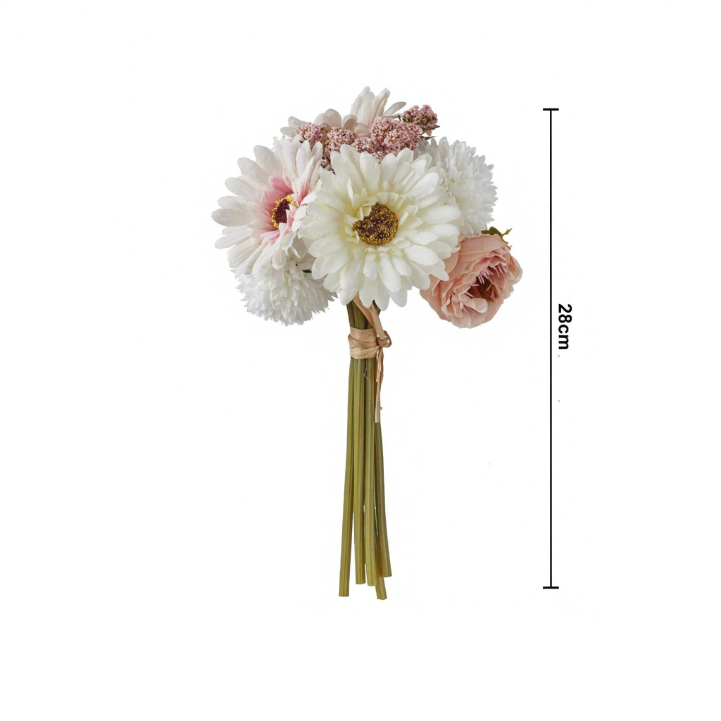 Buquê de Margaridas & Peônias em Seda – Arranjo Romântico Rosa para Decoração