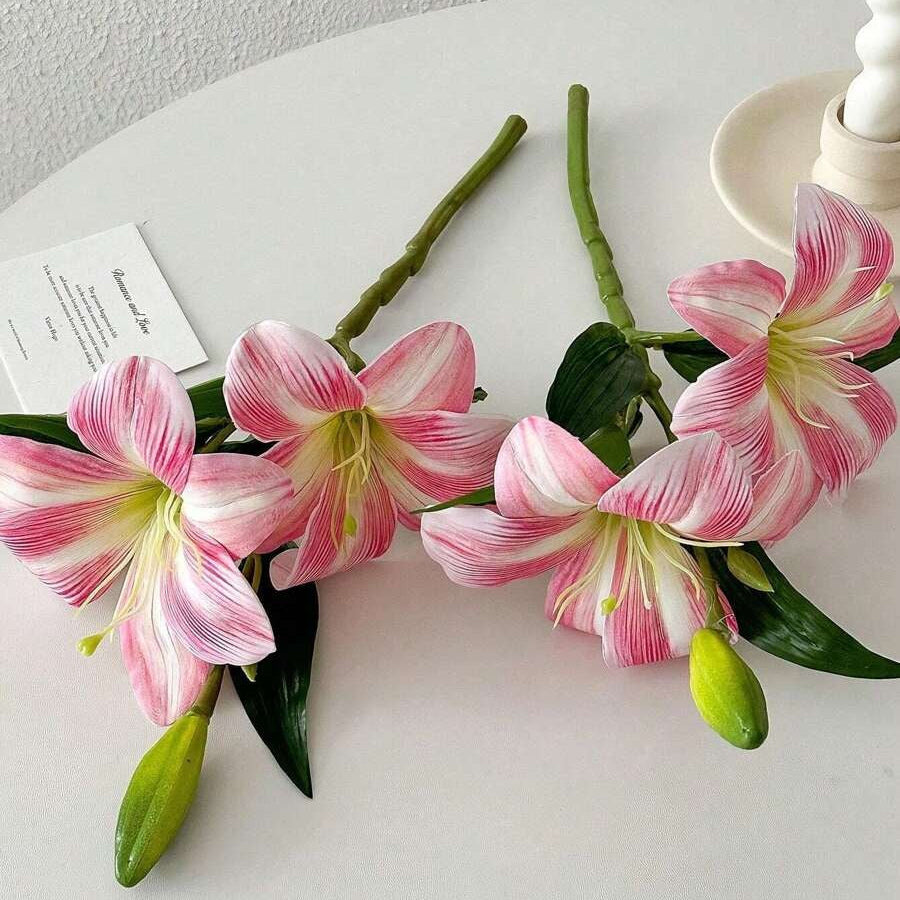 Lírios Artificiais Touch Real Rosa — Kit 2 Hastes
