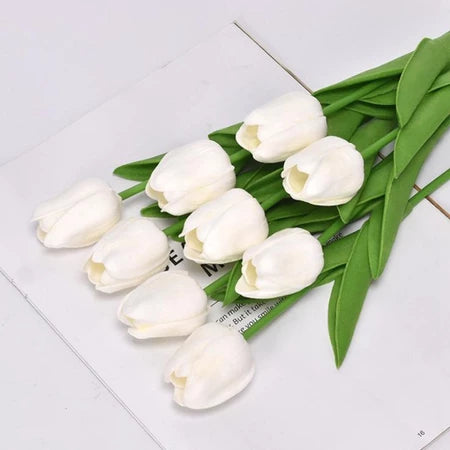 Tulipas Brancas Artificiais – Toque Real, Beleza Atemporal