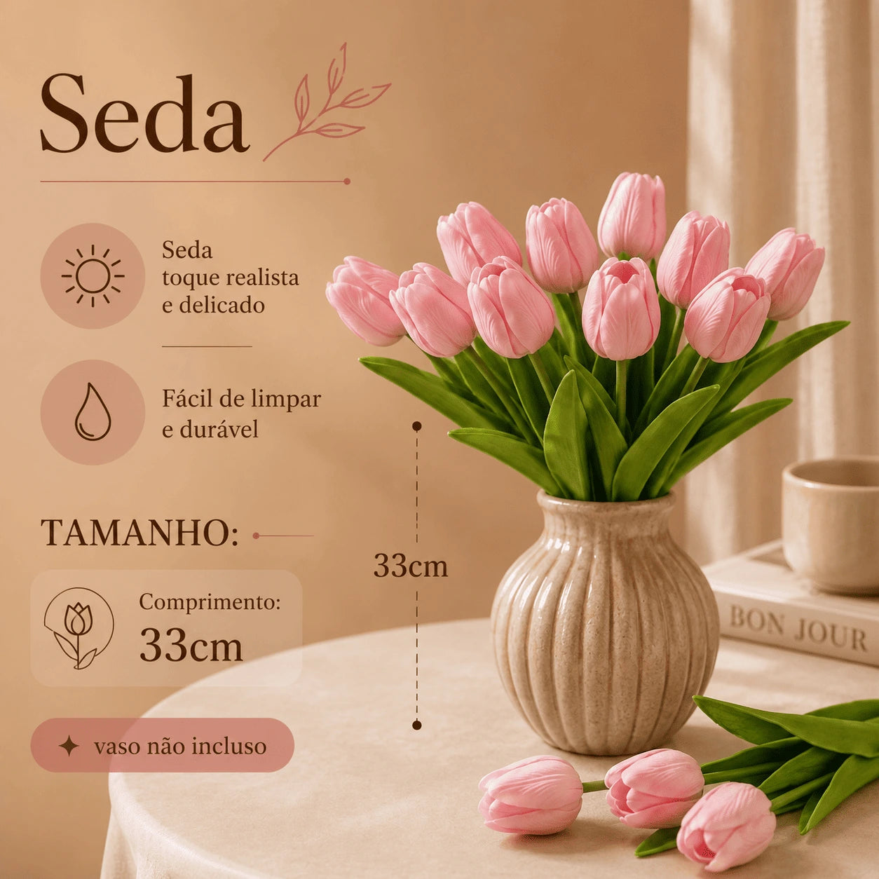 Tulipas Artificiais Premium Rosa