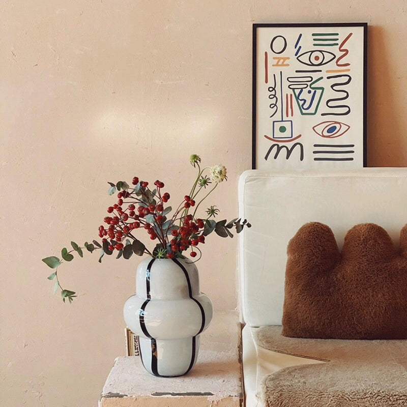 Vasos de vidro grande retrô listrado em vidro soprado decorativo