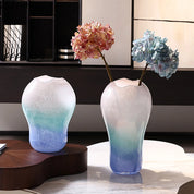Vasos de vidro grande soprado Aurora Blue com design degradê para decoração sofisticada